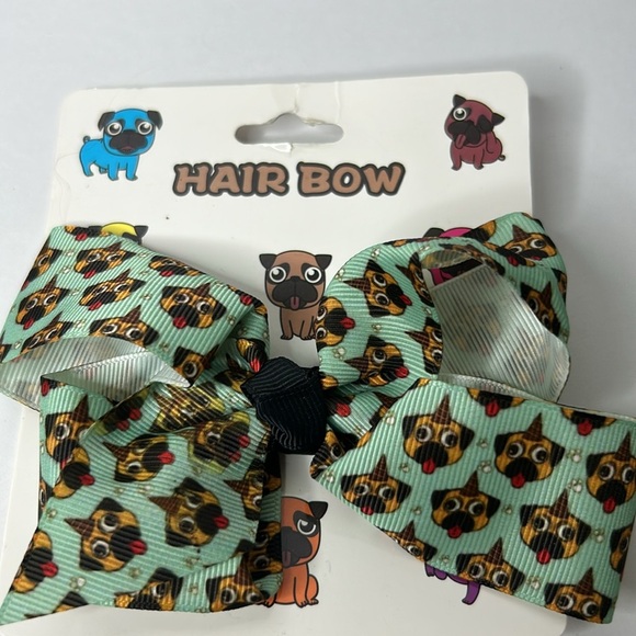 PUG Dogs Grosgrain All Over Print Bundle of 3 Adorable Hair Bows Super Cute NWT - Picture 2 of 12